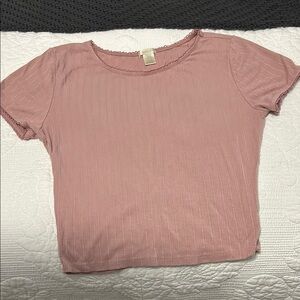 Pink Relaxed Ribbed Short Sleeve T-shirt
